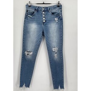 KanCan High Rise Cuffed Mom Fit Jeans Woman's 9/28 Blue Distressed‎